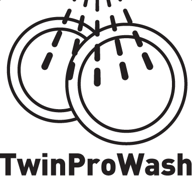 TwinProWash – umożliwia mycie mniej brudnych naczyń o niższym ciśnieniu wody w środkowym koszu i mycie bardziej brudnych naczyń o wyższym ciśnieniu w dolnym koszu.