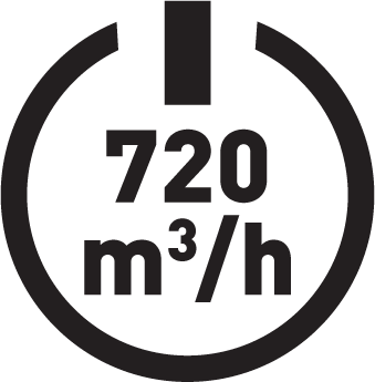 Wydajność wylotowa 720 m³/h.