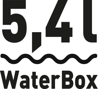 Technologia WaterBox z programem Saving+ pozwala na zmniejszenie zużycia wody podczas mycia w pełni załadowanej zmywarki do niewiarygodnych 5,4 litra.