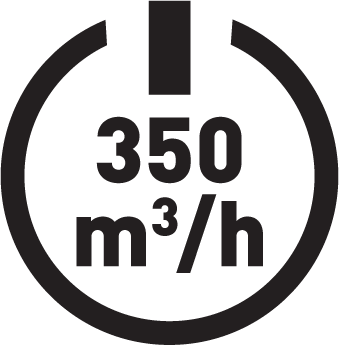 Wydajność wylotowa 350 m³/h.